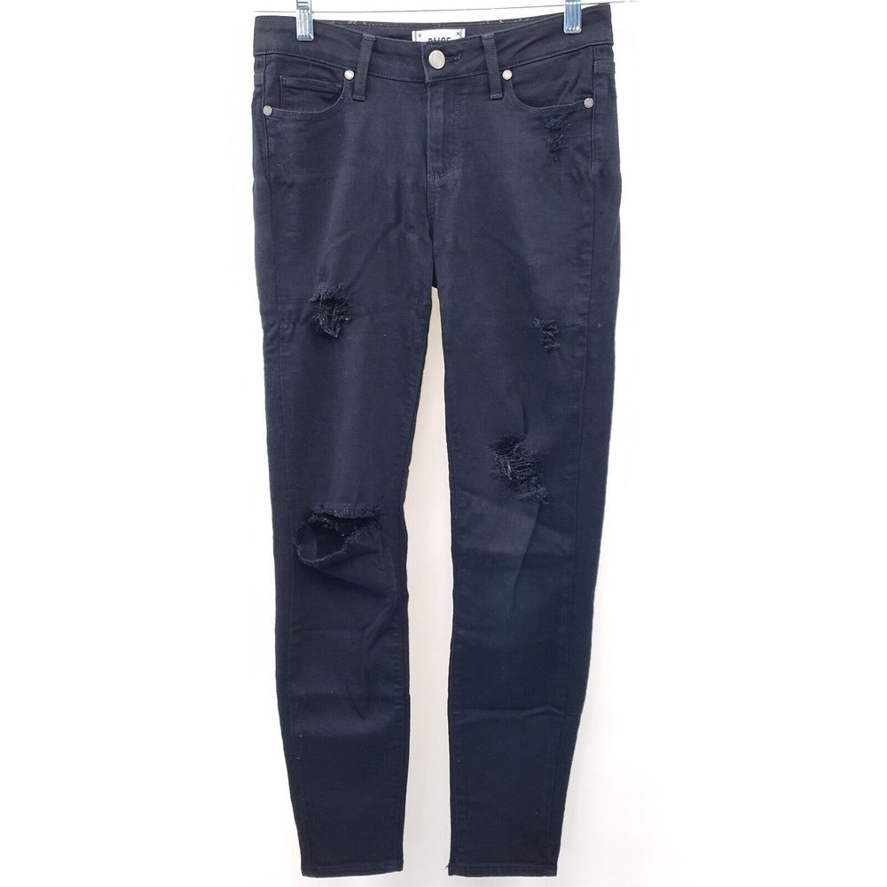 Paige Jeans Womens 27 Black Verdugo Ultra Skinny Stretch Destroyed Mid Rise - Picture 2 of 5